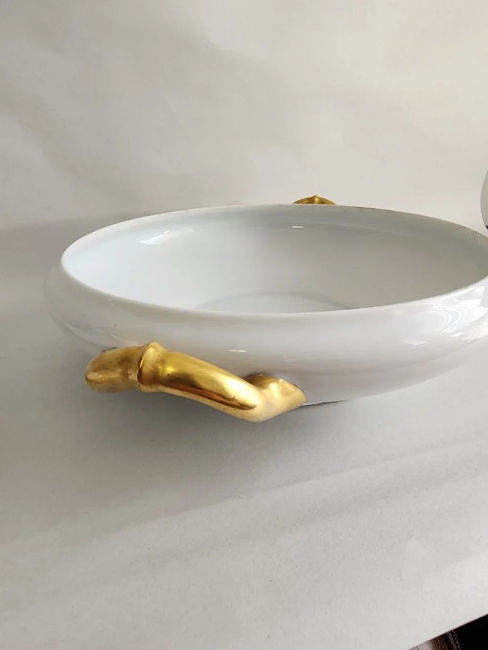 Vintage Heinrich & Co H&C Selb Bavaria Covered Serving Bowl White Gold Trim